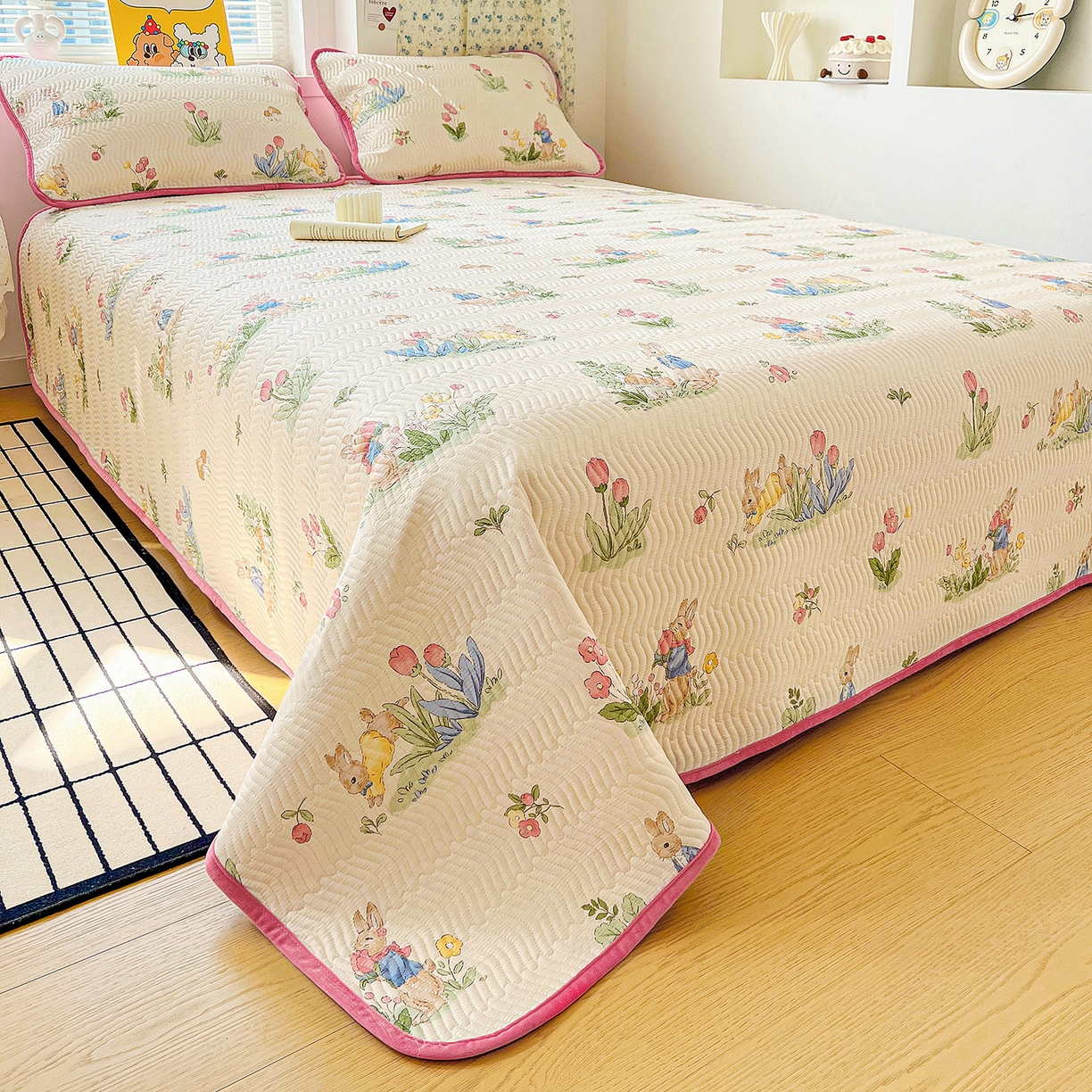 91家纺网 家纺一手货源 找家纺 梦精灵 2025新款棉加绒床盖全棉学生床夹棉床盖双面可用纯棉床单（棉加绒枕套） 棉加绒-蘑菇屋