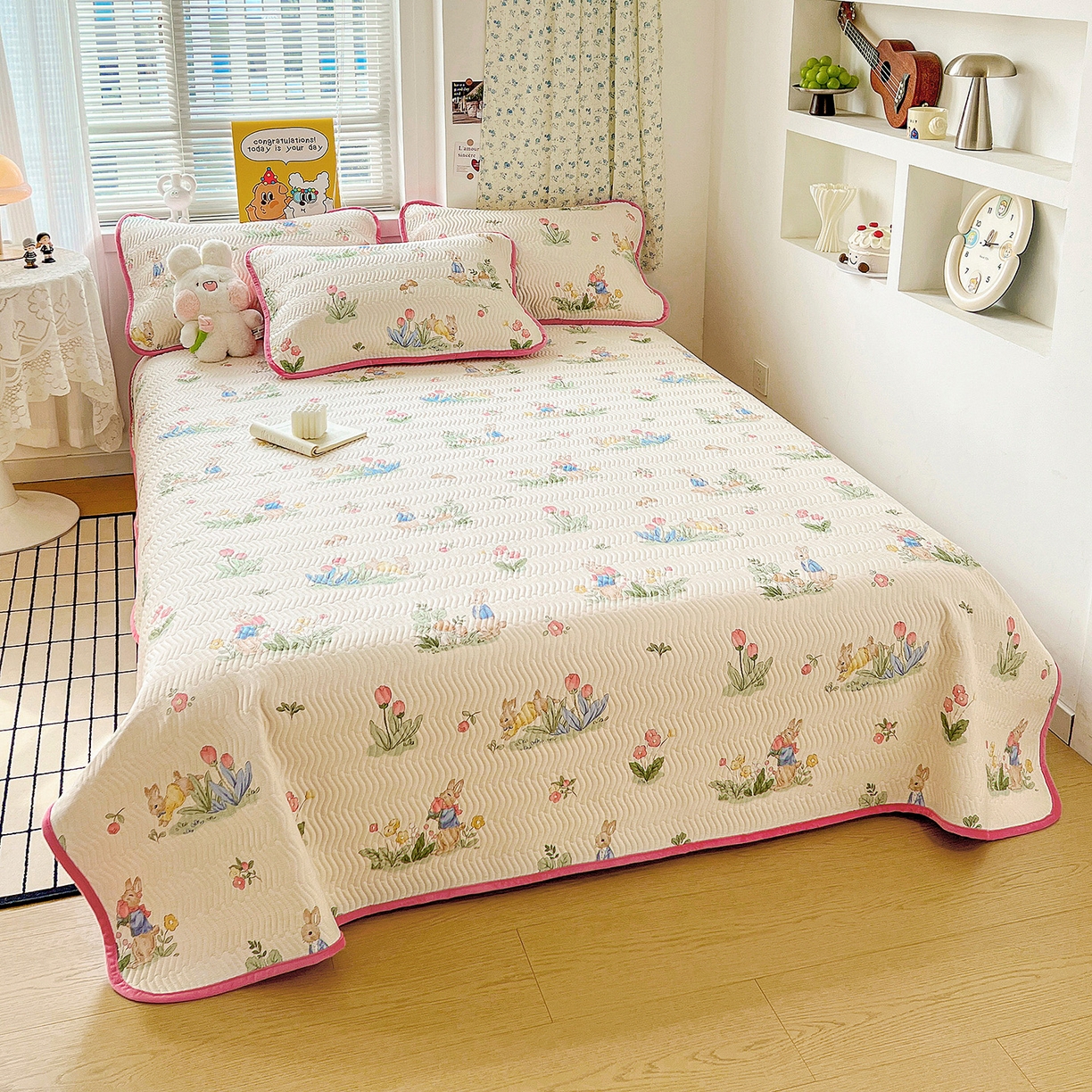 91家纺网 家纺一手货源 找家纺 梦精灵 2025新款棉加绒床盖全棉学生床夹棉床盖双面可用纯棉床单（棉加绒枕套） 棉加绒-蘑菇屋