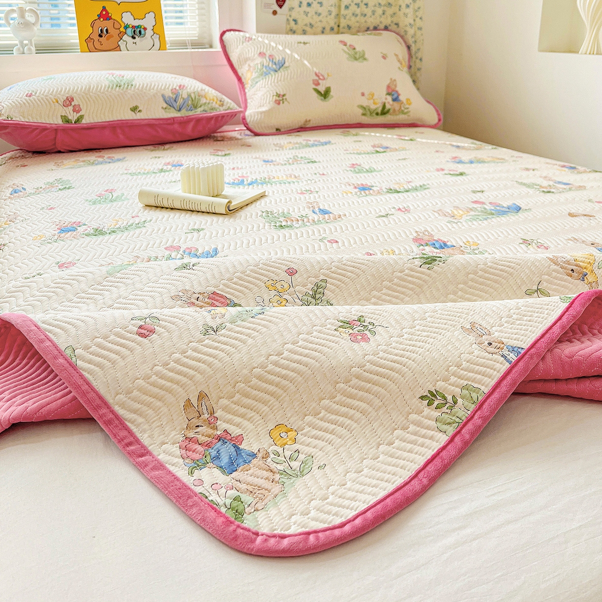 91家纺网 家纺一手货源 找家纺 梦精灵 2025新款棉加绒床盖全棉学生床夹棉床盖双面可用纯棉床单（棉加绒枕套） 棉加绒-蘑菇屋