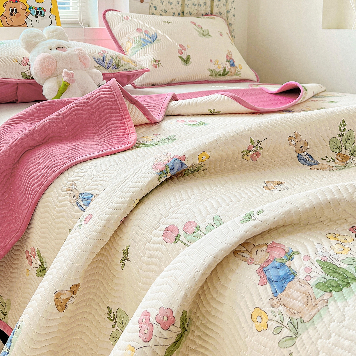 91家纺网 家纺一手货源 找家纺 梦精灵 2025新款棉加绒床盖全棉学生床夹棉床盖双面可用纯棉床单（棉加绒枕套） 棉加绒-蘑菇屋