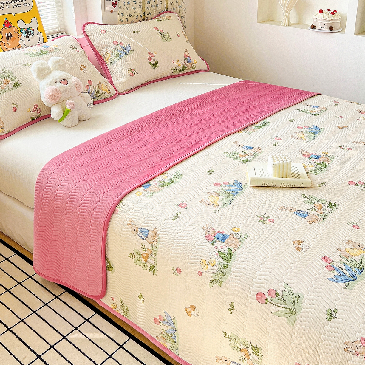 91家纺网 家纺一手货源 找家纺 梦精灵 2025新款棉加绒床盖全棉学生床夹棉床盖双面可用纯棉床单（棉加绒枕套） 棉加绒-蘑菇屋