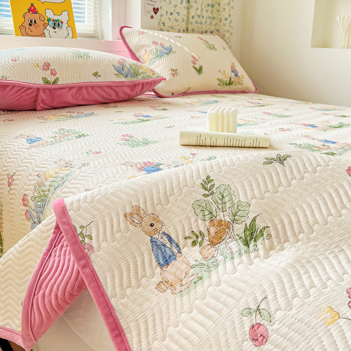 91家纺网 家纺一手货源 找家纺 梦精灵 2025新款棉加绒床盖全棉学生床夹棉床盖双面可用纯棉床单（棉加绒枕套） 棉加绒-蘑菇屋