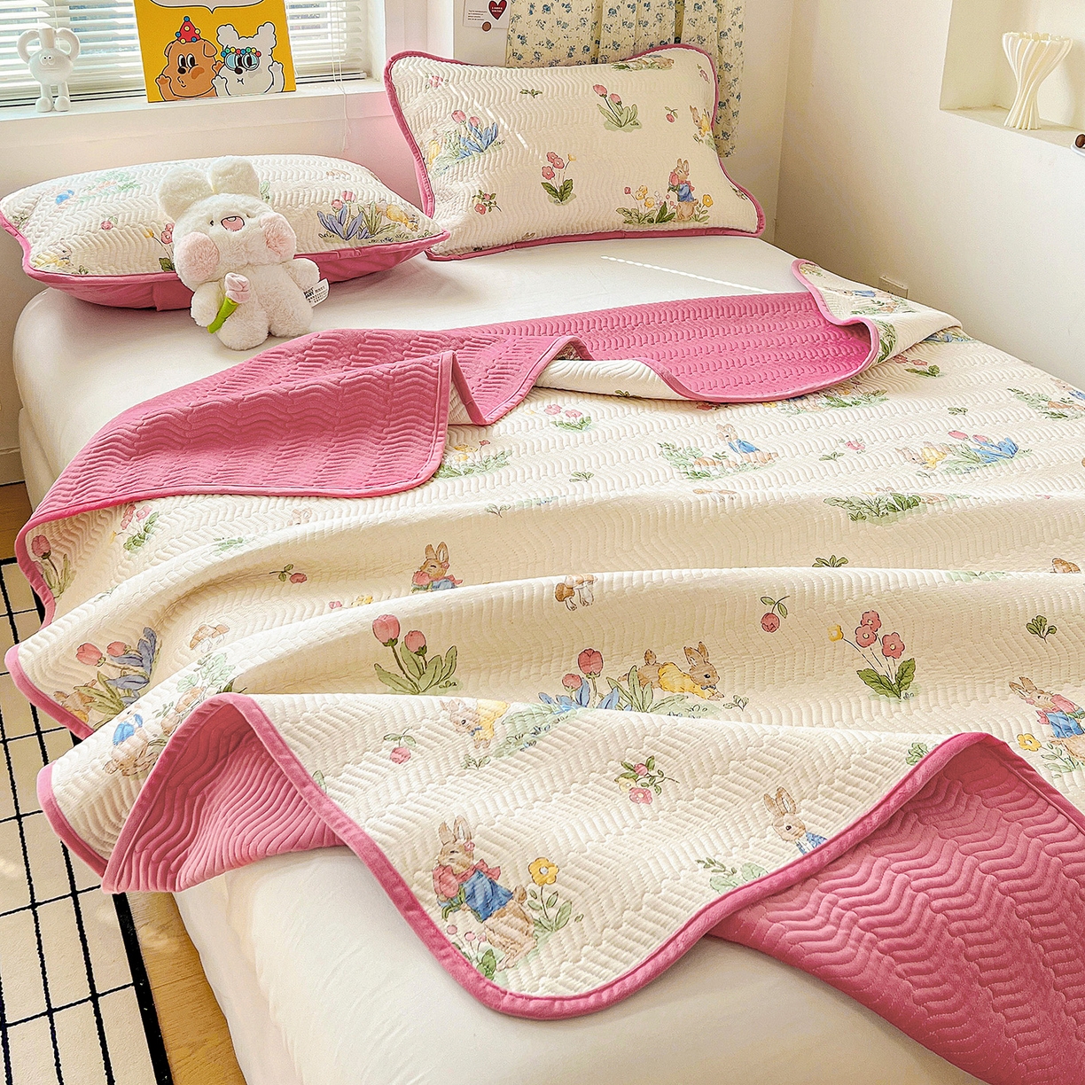 91家纺网 家纺一手货源 找家纺 梦精灵 2025新款棉加绒床盖全棉学生床夹棉床盖双面可用纯棉床单（棉加绒枕套） 棉加绒-蘑菇屋