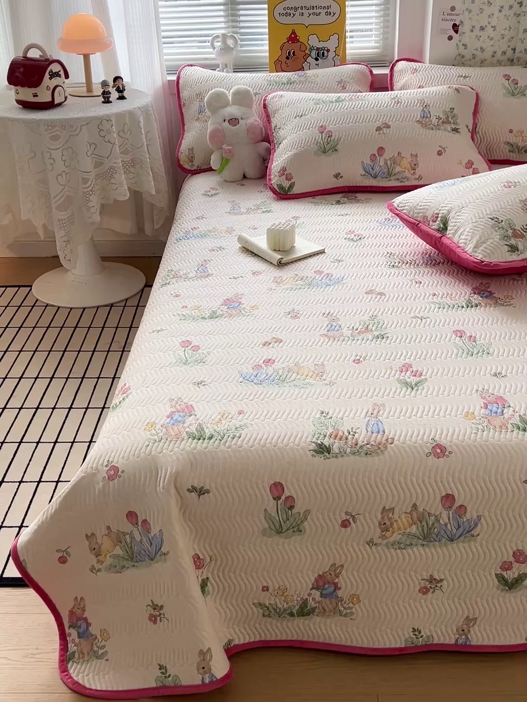 91家纺网 家纺一手货源 找家纺 梦精灵 2025新款棉加绒床盖全棉学生床夹棉床盖双面可用纯棉床单（棉加绒枕套） 棉加绒-蘑菇屋