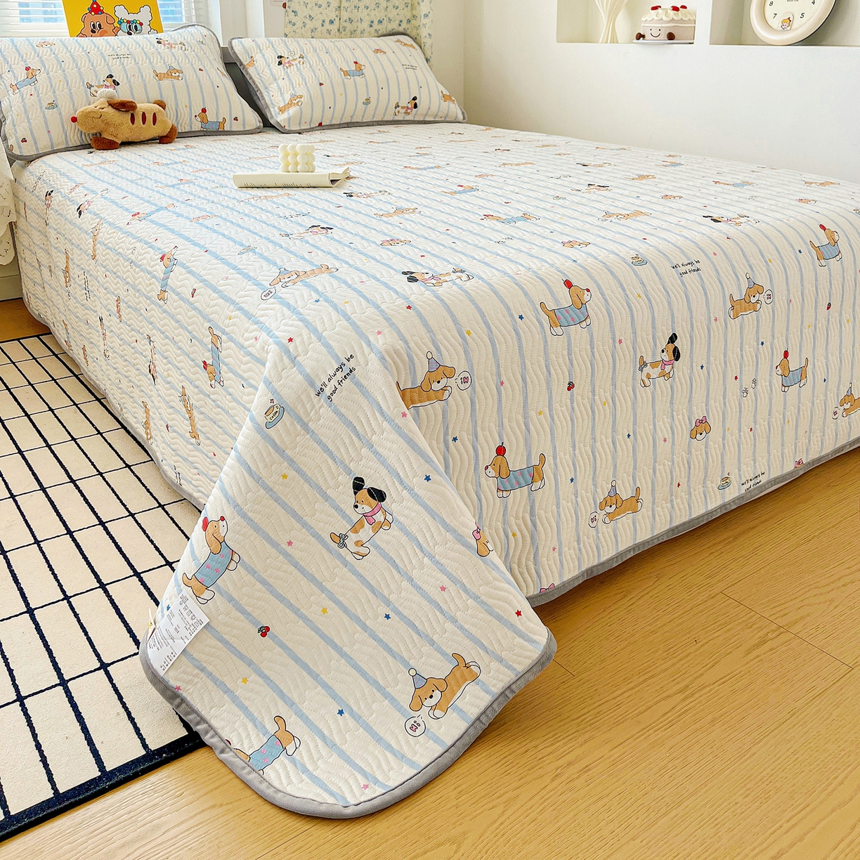 91家纺网 家纺一手货源 找家纺 梦精灵 2025新款棉加绒床盖全棉学生床夹棉床盖双面可用纯棉床单（棉加绒枕套） 棉加绒-糖纸童年