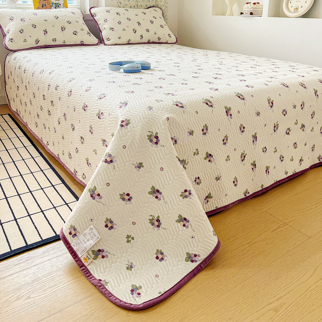 91家纺网 家纺一手货源 找家纺 梦精灵 2025新款棉加绒床盖全棉学生床夹棉床盖双面可用纯棉床单（棉加绒枕套） 棉加绒-紫葡萄