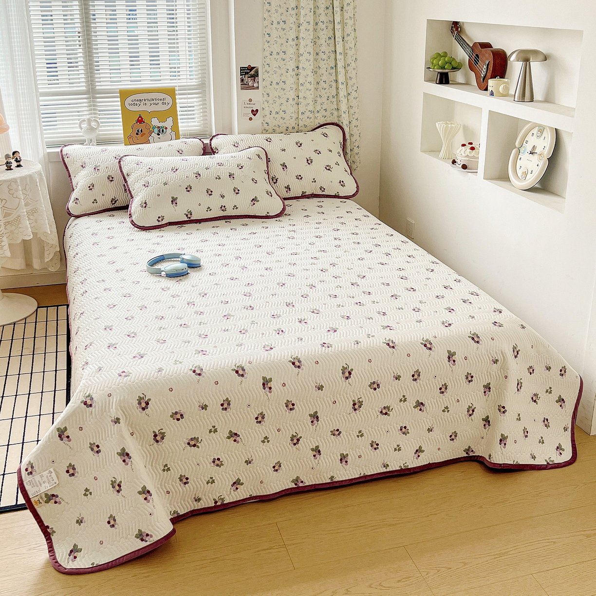 91家纺网 家纺一手货源 找家纺 梦精灵 2025新款棉加绒床盖全棉学生床夹棉床盖双面可用纯棉床单（棉加绒枕套） 棉加绒-紫葡萄