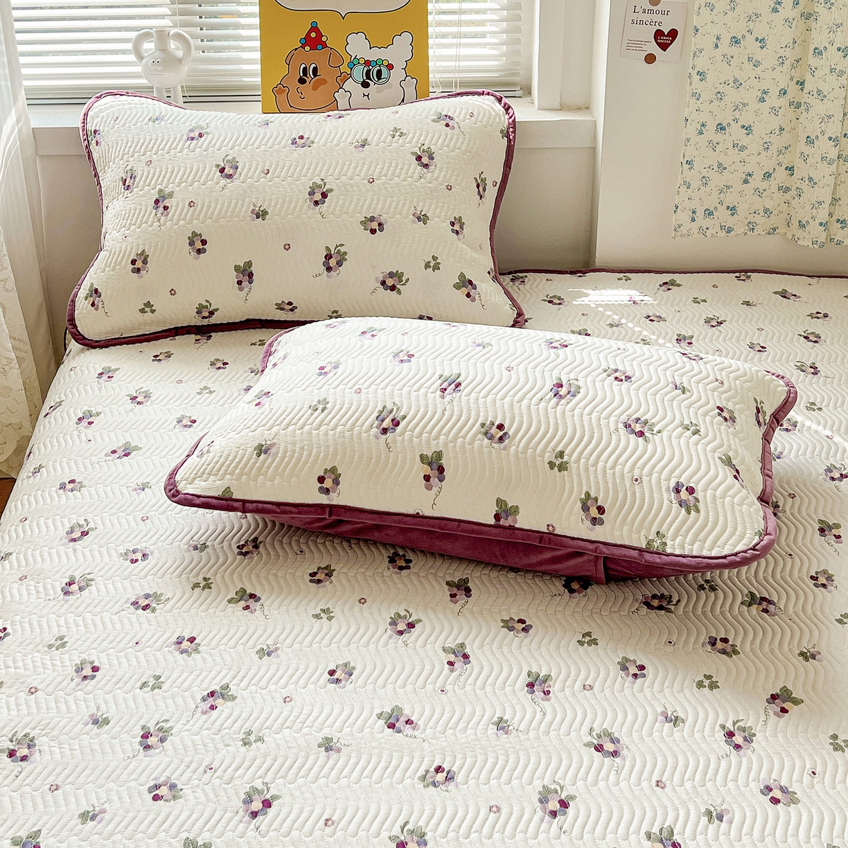 91家纺网 家纺一手货源 找家纺 梦精灵 2025新款棉加绒床盖全棉学生床夹棉床盖双面可用纯棉床单（棉加绒枕套） 棉加绒-紫葡萄