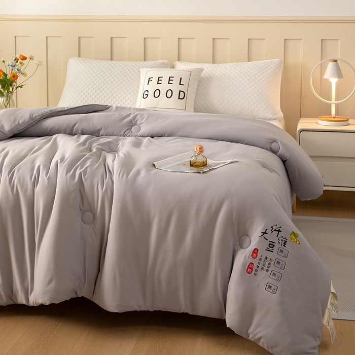 91家纺网 家纺一手货源 找家纺 蝶蔻家纺 2025新款亲肤舒适原棉纯色大豆被被子被芯 高级灰