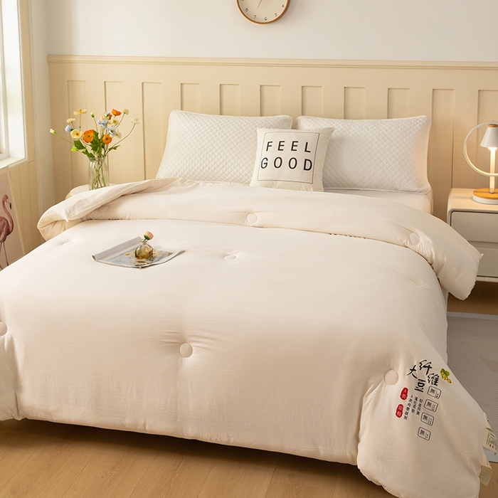 91家纺网 家纺一手货源 找家纺 蝶蔻家纺 2025新款亲肤舒适原棉纯色大豆被被子被芯 本白
