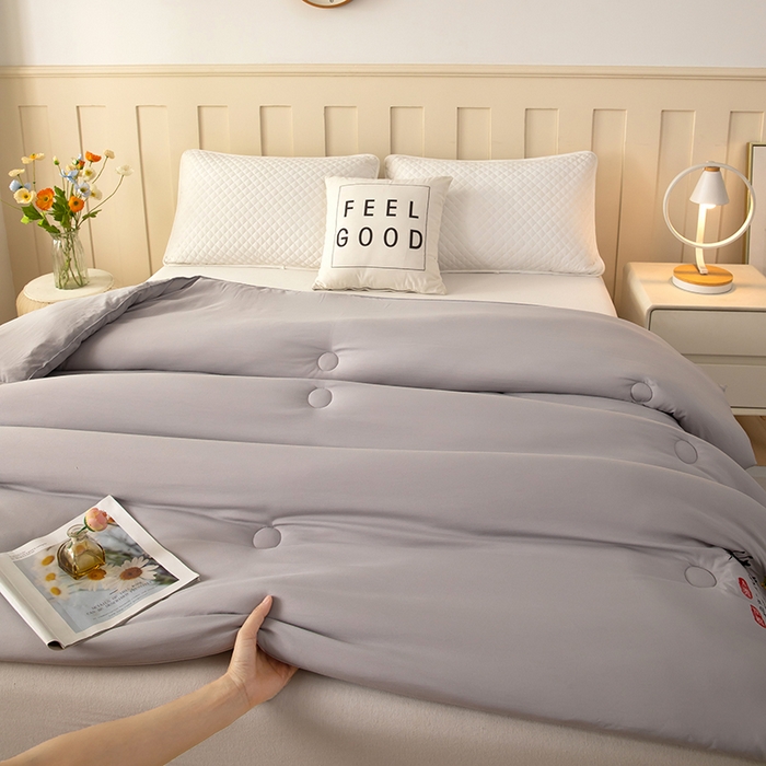 91家纺网 家纺一手货源 找家纺 蝶蔻家纺 2025新款亲肤舒适原棉纯色大豆被被子被芯 高级灰