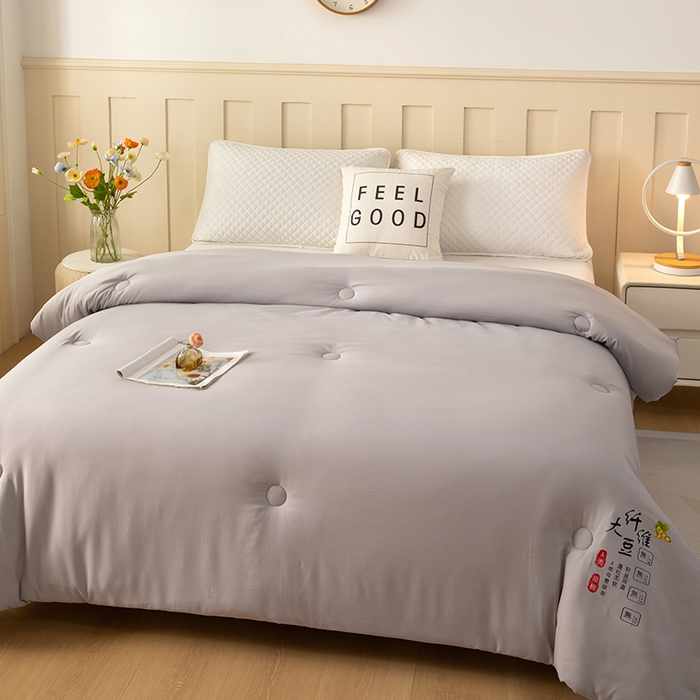 91家纺网 家纺一手货源 找家纺 蝶蔻家纺 2025新款亲肤舒适原棉纯色大豆被被子被芯 高级灰