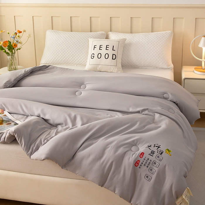 91家纺网 家纺一手货源 找家纺 蝶蔻家纺 2025新款亲肤舒适原棉纯色大豆被被子被芯 高级灰
