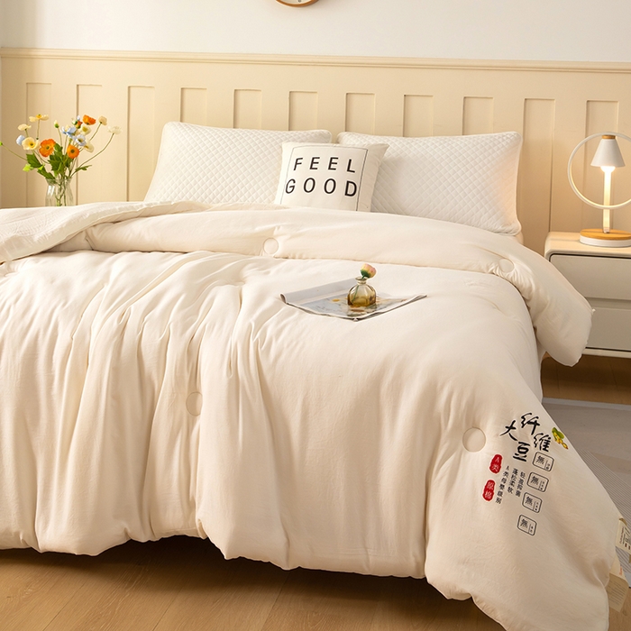 91家纺网 家纺一手货源 找家纺 蝶蔻家纺 2025新款亲肤舒适原棉纯色大豆被被子被芯 本白
