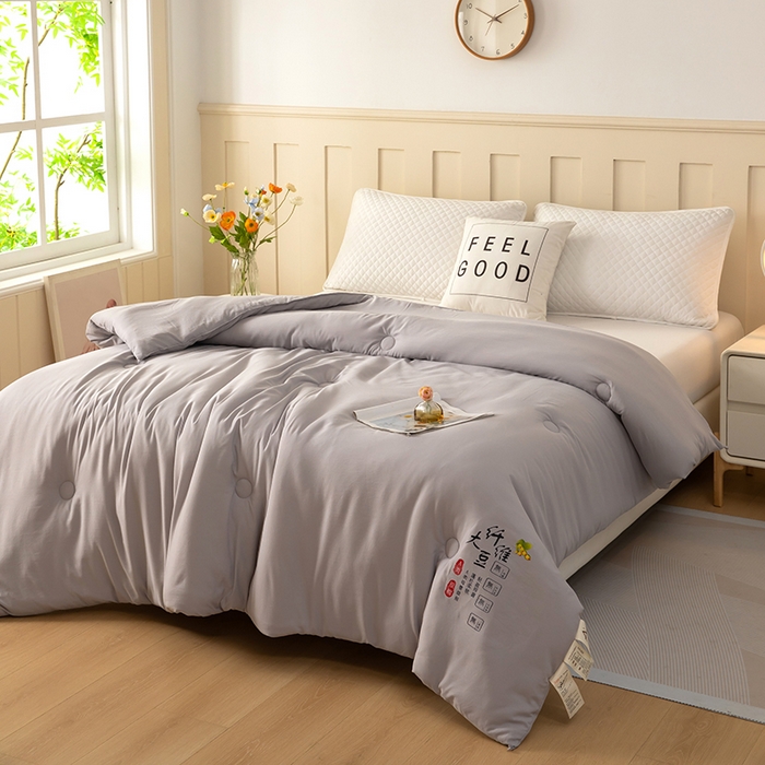 91家纺网 家纺一手货源 找家纺 蝶蔻家纺 2025新款亲肤舒适原棉纯色大豆被被子被芯 高级灰