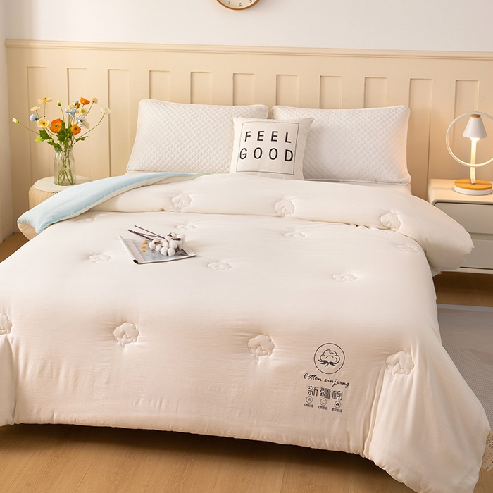91家纺网 家纺一手货源 找家纺 蝶蔻家纺 2025新款亲肤软糯新疆棉花保暖被被子被芯-本白 本白-蓝