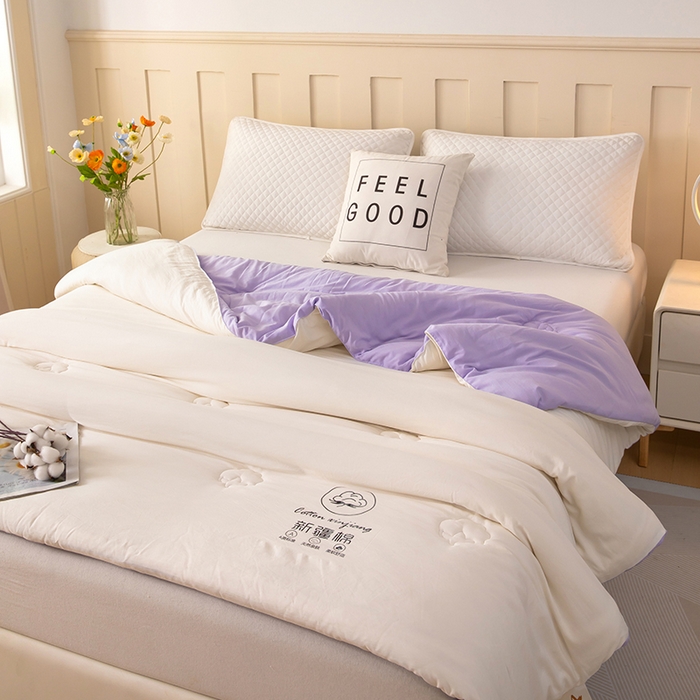 91家纺网 家纺一手货源 找家纺 蝶蔻家纺 2025新款亲肤软糯新疆棉花保暖被被子被芯-本白 本白-紫