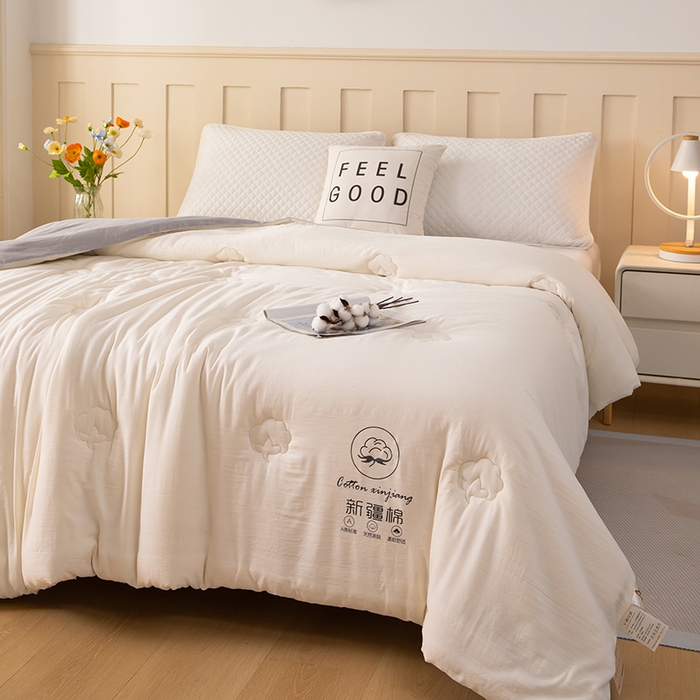91家纺网 家纺一手货源 找家纺 蝶蔻家纺 2025新款亲肤软糯新疆棉花保暖被被子被芯-本白 本白-灰