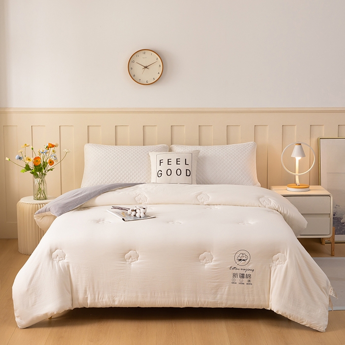 91家纺网 家纺一手货源 找家纺 蝶蔻家纺 2025新款亲肤软糯新疆棉花保暖被被子被芯-本白 本白-灰