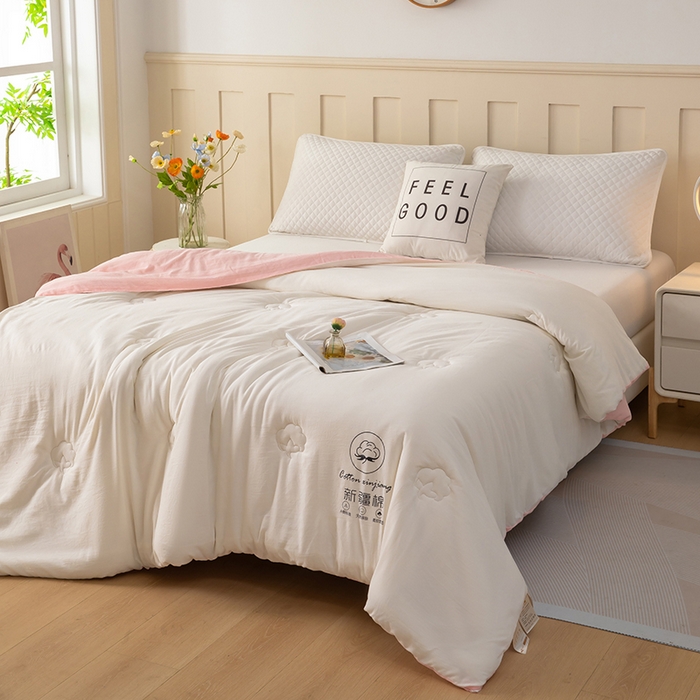 91家纺网 家纺一手货源 找家纺 蝶蔻家纺 2025新款亲肤软糯新疆棉花保暖被被子被芯-本白 本白-粉