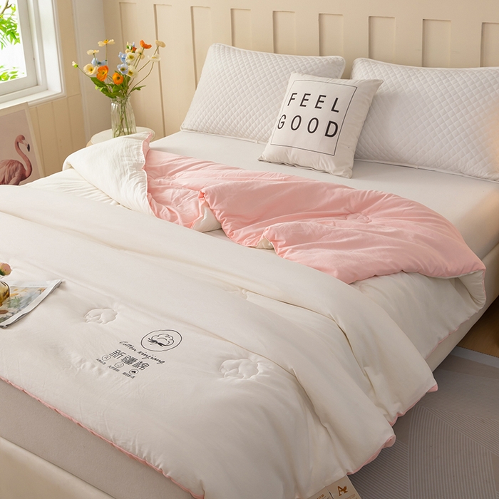 91家纺网 家纺一手货源 找家纺 蝶蔻家纺 2025新款亲肤软糯新疆棉花保暖被被子被芯-本白 本白-粉