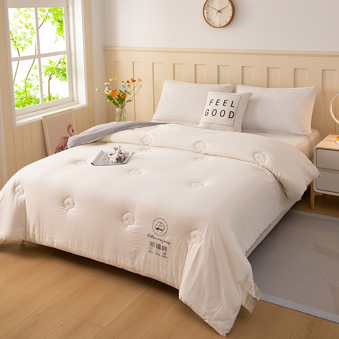 91家纺网 家纺一手货源 找家纺 蝶蔻家纺 2025新款亲肤软糯新疆棉花保暖被被子被芯-本白 本白-灰