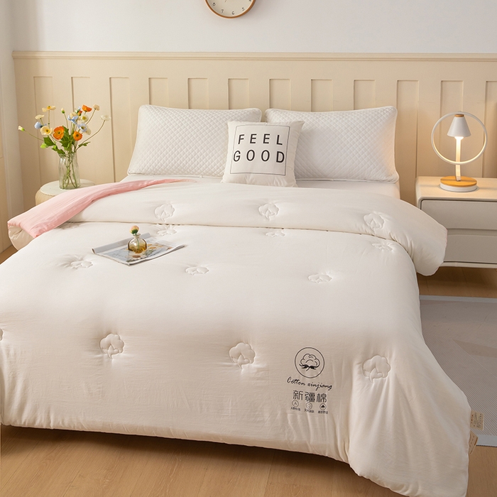 91家纺网 家纺一手货源 找家纺 蝶蔻家纺 2025新款亲肤软糯新疆棉花保暖被被子被芯-本白 本白-粉