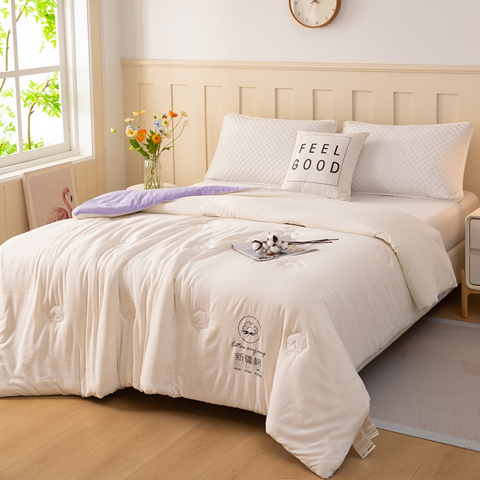 91家纺网 家纺一手货源 找家纺 蝶蔻家纺 2025新款亲肤软糯新疆棉花保暖被被子被芯-本白 本白-紫