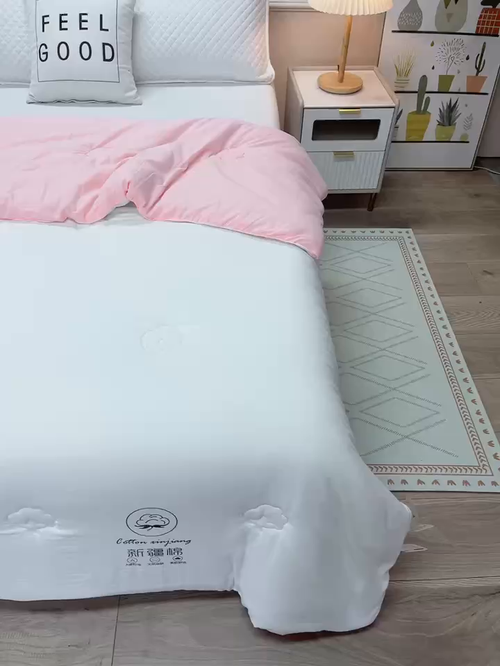 91家纺网 家纺一手货源 找家纺 蝶蔻家纺 2025新款亲肤软糯新疆棉花保暖被被子被芯-本白 本白-粉