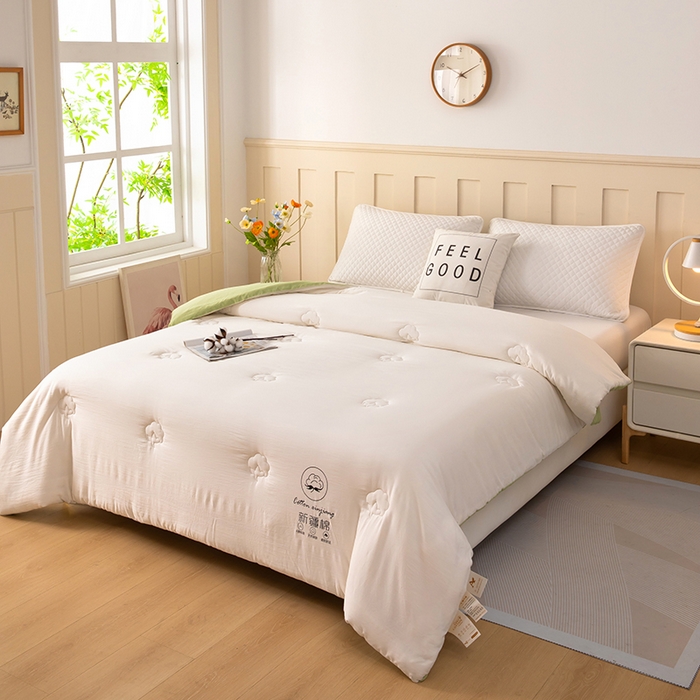 91家纺网 家纺一手货源 找家纺 蝶蔻家纺 2025新款亲肤软糯新疆棉花保暖被被子被芯-本白 本白-绿