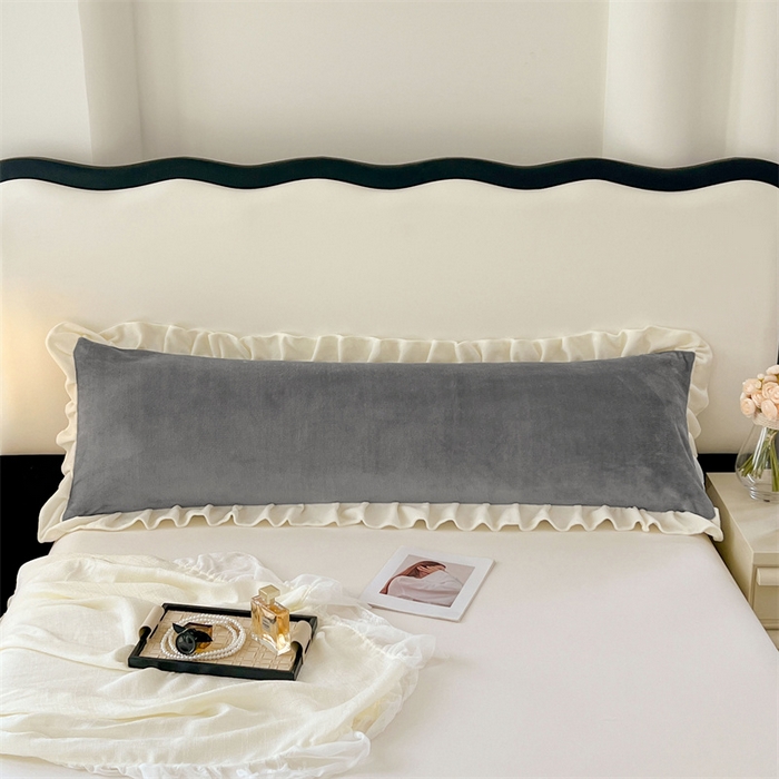 91家纺网 家纺一手货源 找家纺 梦舒羽 2025A类新款牛奶绒花枕套边双人宿舍法兰绒情侣枕头套珊瑚绒枕芯套 经典灰