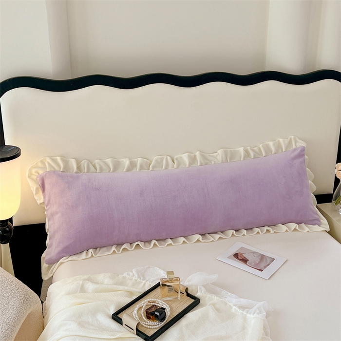 91家纺网 家纺一手货源 找家纺 梦舒羽 2025A类新款牛奶绒花枕套边双人宿舍法兰绒情侣枕头套珊瑚绒枕芯套 丁香紫