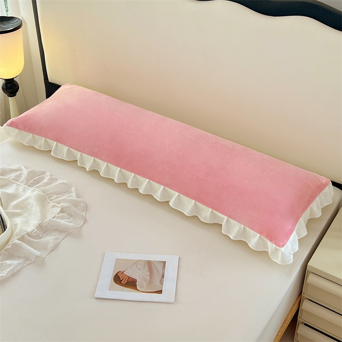 91家纺网 家纺一手货源 找家纺 梦舒羽 2025A类新款牛奶绒花枕套边双人宿舍法兰绒情侣枕头套珊瑚绒枕芯套 西柚粉