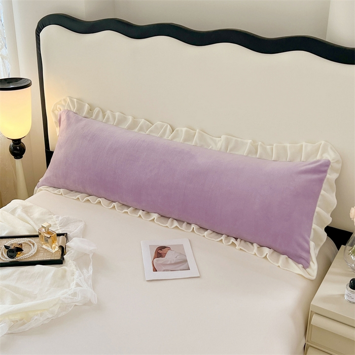 91家纺网 家纺一手货源 找家纺 梦舒羽 2025A类新款牛奶绒花枕套边双人宿舍法兰绒情侣枕头套珊瑚绒枕芯套 丁香紫