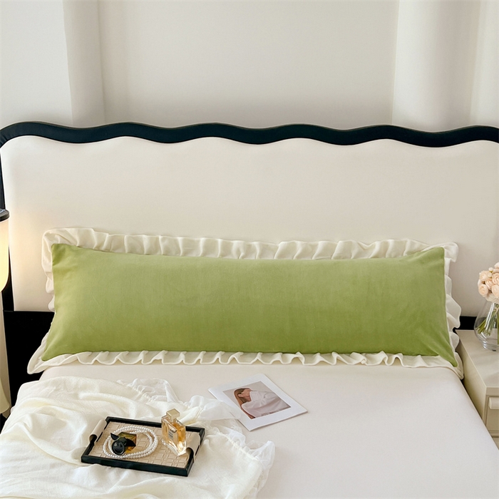 91家纺网 家纺一手货源 找家纺 梦舒羽 2025A类新款牛奶绒花枕套边双人宿舍法兰绒情侣枕头套珊瑚绒枕芯套 青草绿