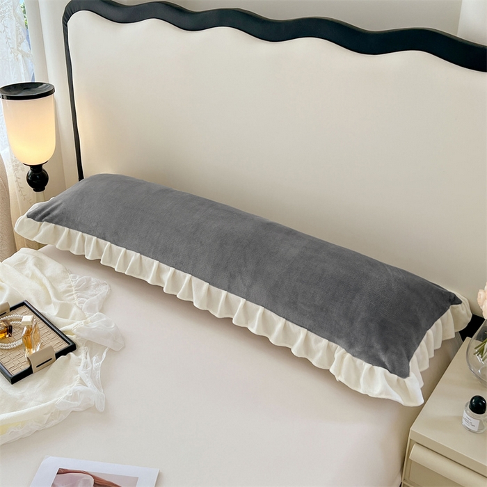 91家纺网 家纺一手货源 找家纺 梦舒羽 2025A类新款牛奶绒花枕套边双人宿舍法兰绒情侣枕头套珊瑚绒枕芯套 经典灰