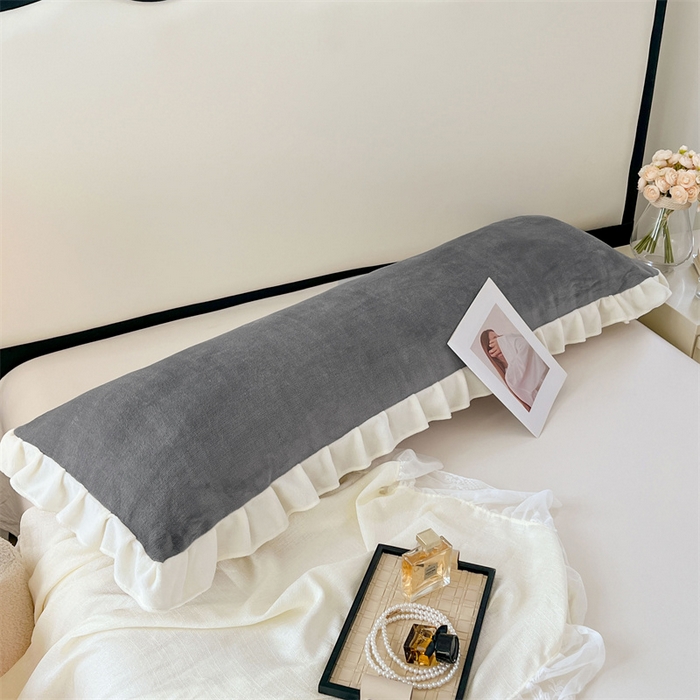 梦舒羽 2025A类新款牛奶绒花枕套边双人宿舍法兰绒情侣枕头套珊瑚绒枕芯套 经典灰
