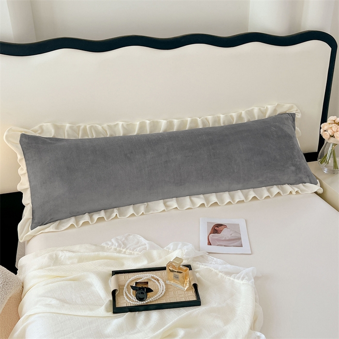 91家纺网 家纺一手货源 找家纺 梦舒羽 2025A类新款牛奶绒花枕套边双人宿舍法兰绒情侣枕头套珊瑚绒枕芯套 经典灰