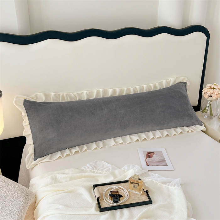 91家纺网 家纺一手货源 找家纺 梦舒羽 2025A类新款牛奶绒花枕套边双人宿舍法兰绒情侣枕头套珊瑚绒枕芯套 经典灰