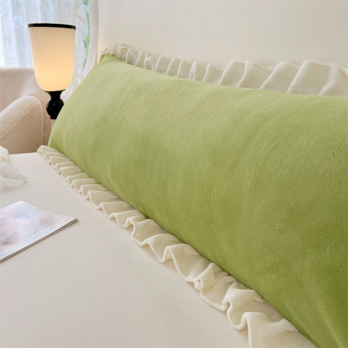 91家纺网 家纺一手货源 找家纺 梦舒羽 2025A类新款牛奶绒花枕套边双人宿舍法兰绒情侣枕头套珊瑚绒枕芯套 青草绿