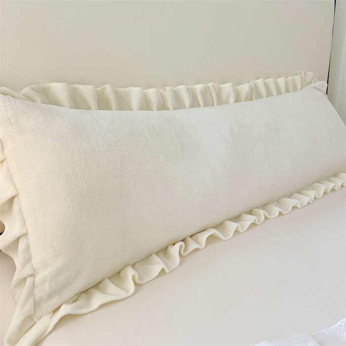 91家纺网 家纺一手货源 找家纺 梦舒羽 2025A类新款牛奶绒花枕套边双人宿舍法兰绒情侣枕头套珊瑚绒枕芯套 奶白