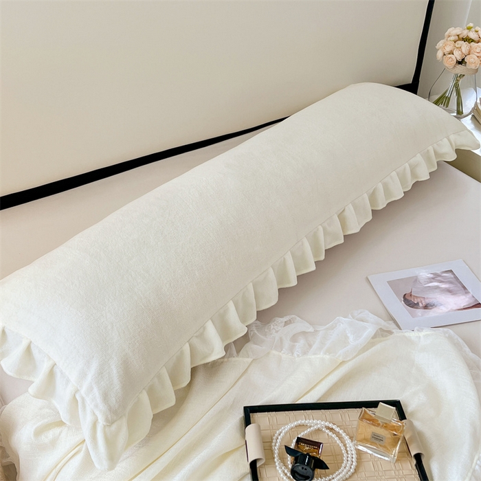 梦舒羽 2025A类新款牛奶绒花枕套边双人宿舍法兰绒情侣枕头套珊瑚绒枕芯套 奶白