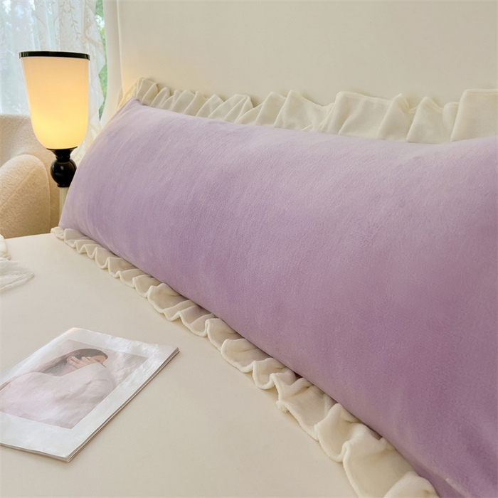 91家纺网 家纺一手货源 找家纺 梦舒羽 2025A类新款牛奶绒花枕套边双人宿舍法兰绒情侣枕头套珊瑚绒枕芯套 丁香紫