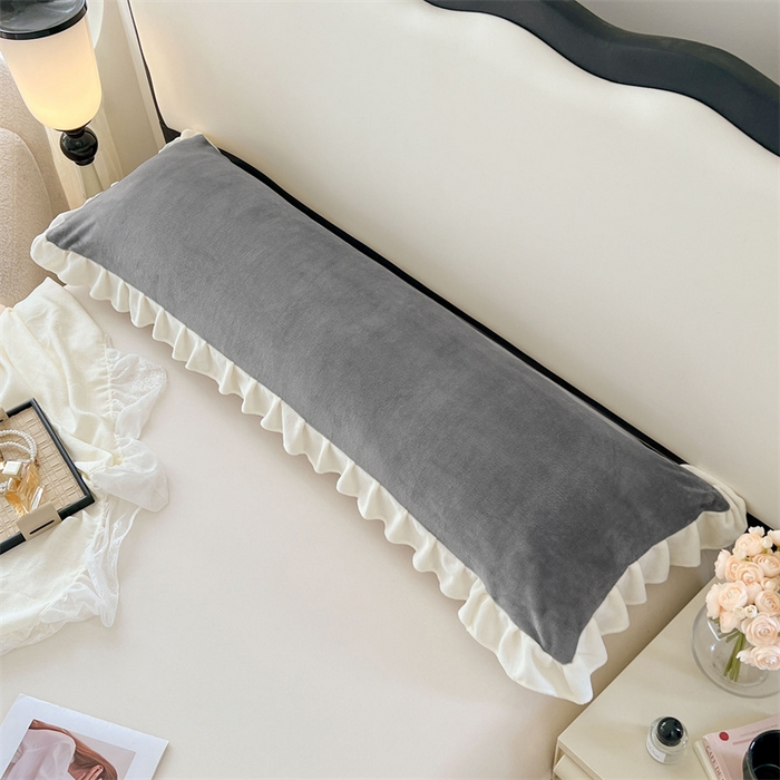 91家纺网 家纺一手货源 找家纺 梦舒羽 2025A类新款牛奶绒花枕套边双人宿舍法兰绒情侣枕头套珊瑚绒枕芯套 经典灰