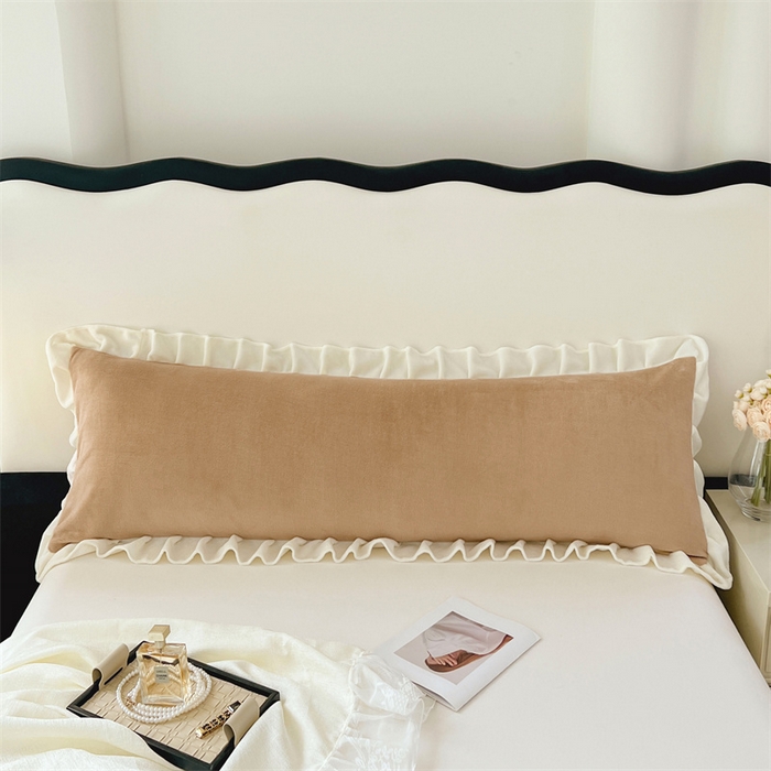 91家纺网 家纺一手货源 找家纺 梦舒羽 2025A类新款牛奶绒花枕套边双人宿舍法兰绒情侣枕头套珊瑚绒枕芯套 暖咖