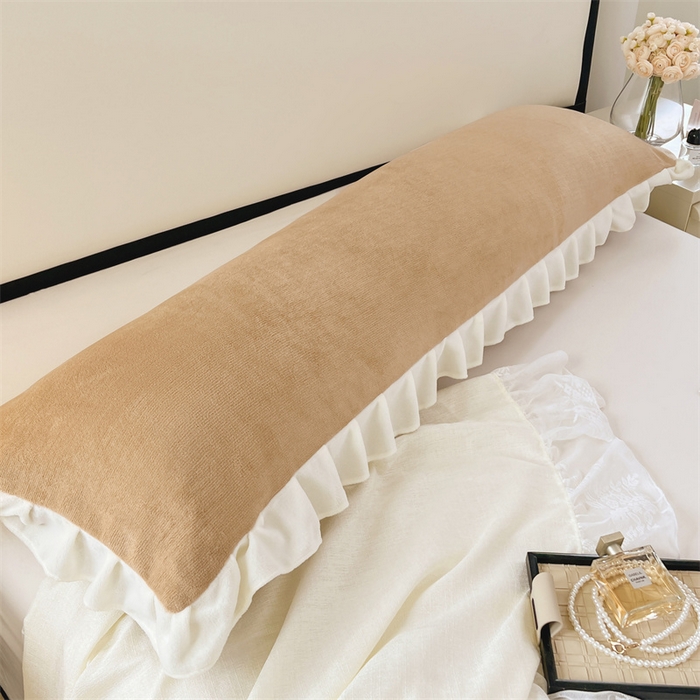 梦舒羽 2025A类新款牛奶绒花枕套边双人宿舍法兰绒情侣枕头套珊瑚绒枕芯套 暖咖