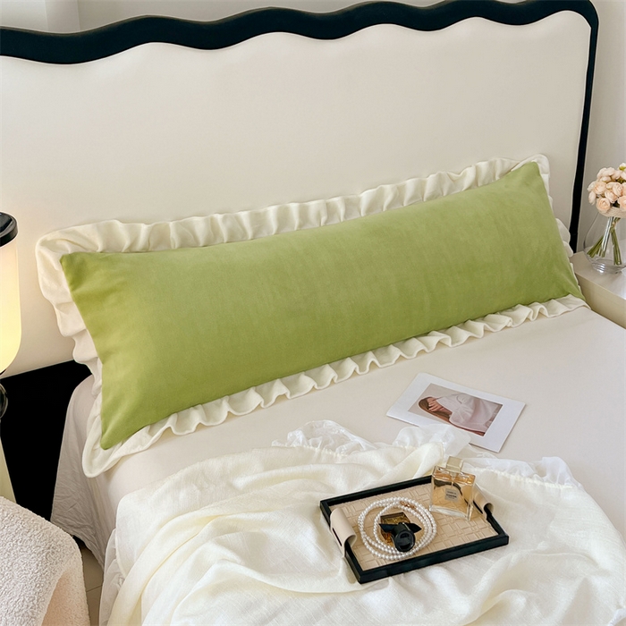 91家纺网 家纺一手货源 找家纺 梦舒羽 2025A类新款牛奶绒花枕套边双人宿舍法兰绒情侣枕头套珊瑚绒枕芯套 青草绿