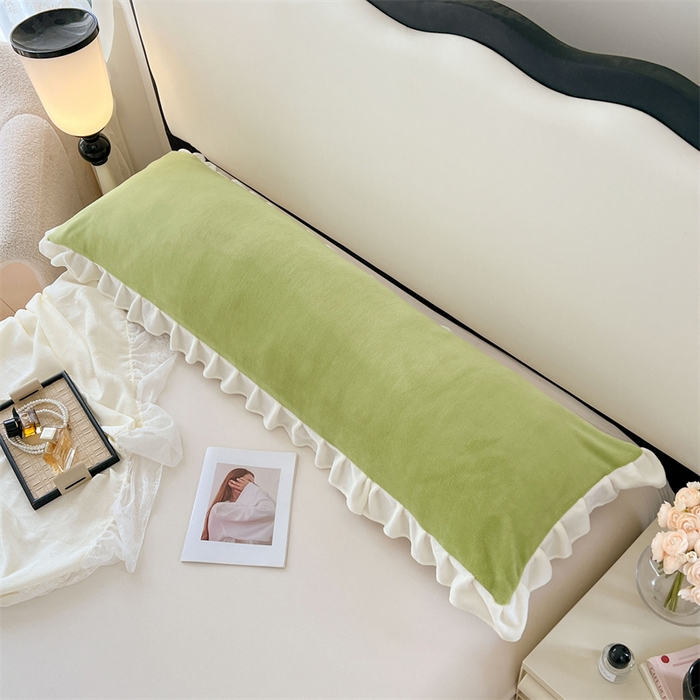 91家纺网 家纺一手货源 找家纺 梦舒羽 2025A类新款牛奶绒花枕套边双人宿舍法兰绒情侣枕头套珊瑚绒枕芯套 青草绿