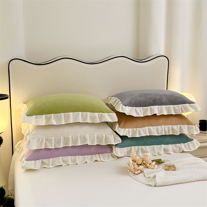 梦舒羽 2025A类新款牛奶绒花枕套边单人宿舍法兰绒枕头套珊瑚绒枕芯套 组合