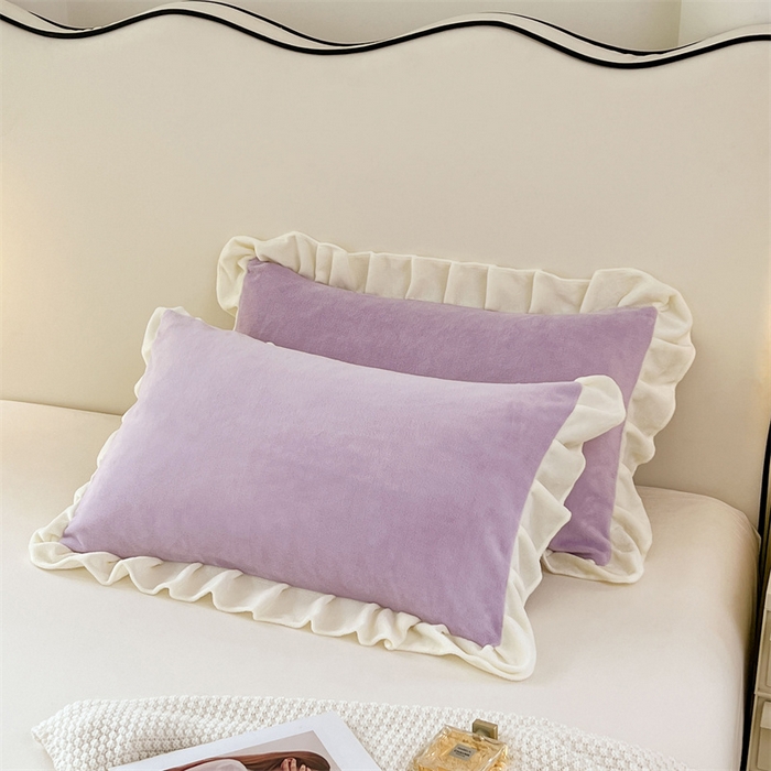 91家纺网 家纺一手货源 找家纺 梦舒羽 2025A类新款牛奶绒花枕套边单人宿舍法兰绒枕头套珊瑚绒枕芯套 丁香紫